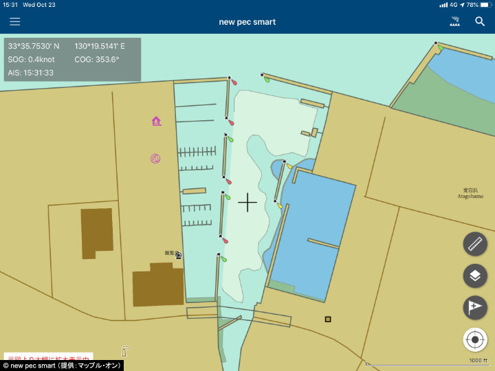 A screenshot of new pec smart showing port details of the dock locations of Nishi-Fukuoka Marina Marinoa